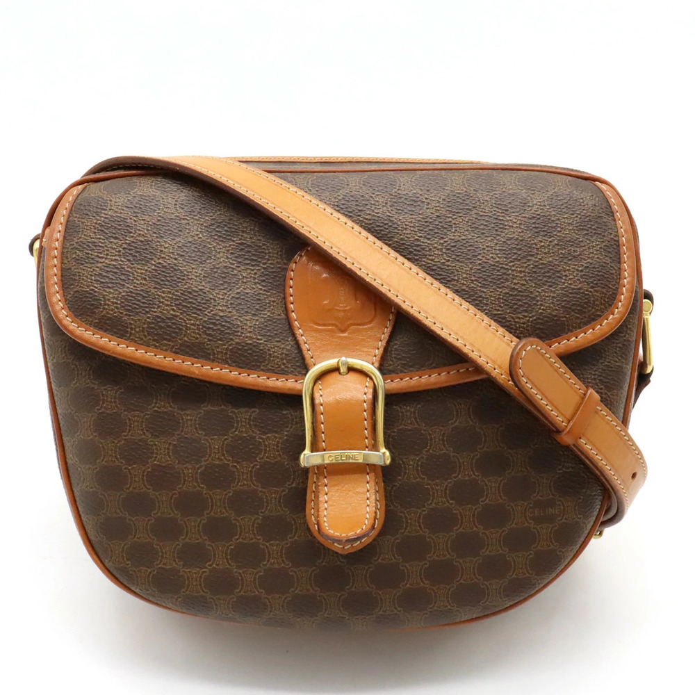 Celine Macadam Crossbody Bag leather dark brown
